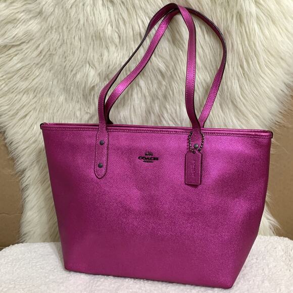 COACH Large Metallic CERISE Pink CITY TOTE Shopper Bag F16224 - Picture 16 of 16